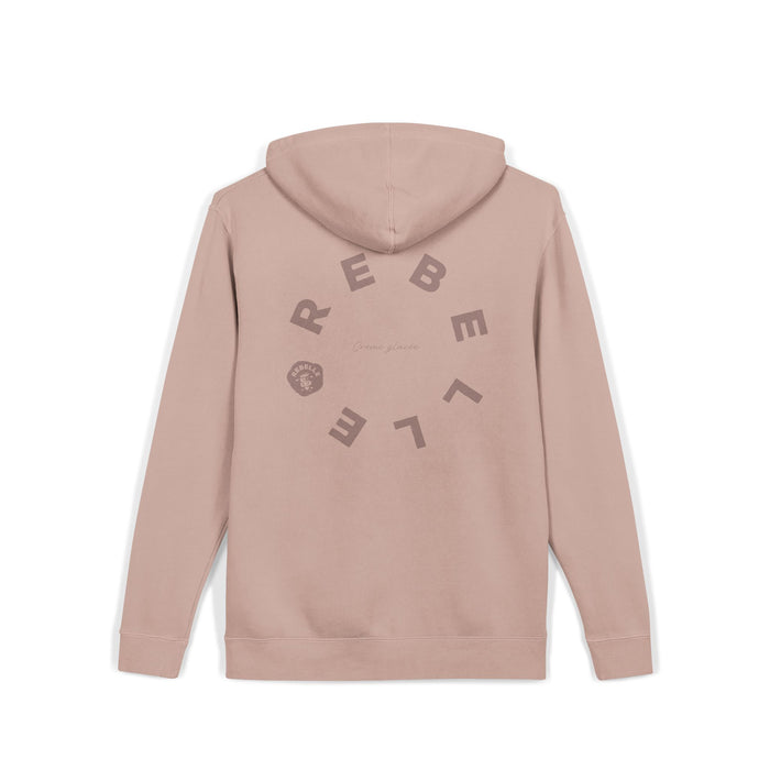 Pigment-Dyed Hoodie — 'Rebel' Circular Back Logo, Vintage Washed Streetwear
