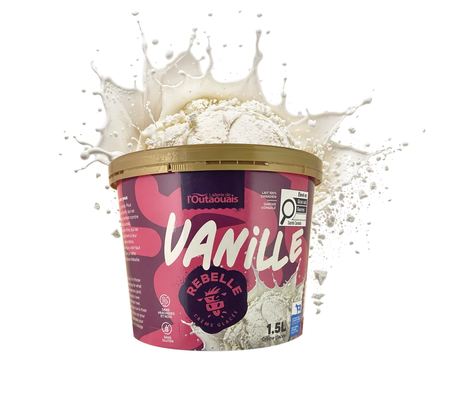Pot de crème glacée Rebelle Vanille — format 1,5 L, couvercle doré